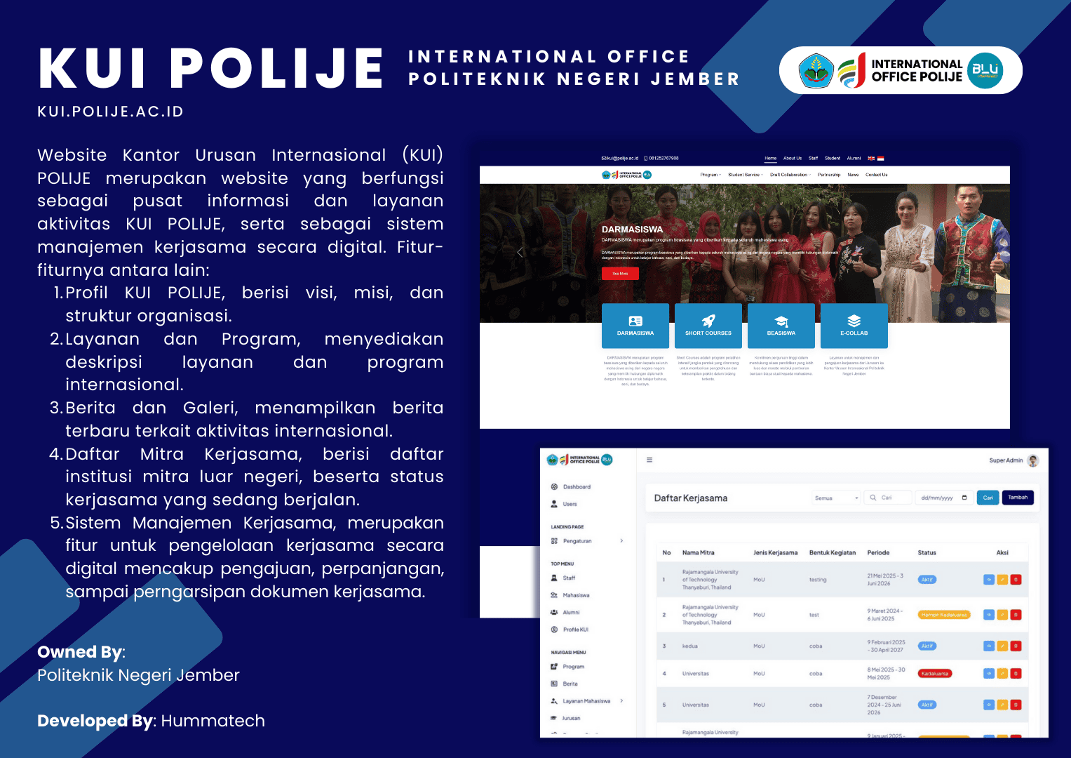 Website KUI (Kantor Urusan Internasional) Politeknik Negeri Jember